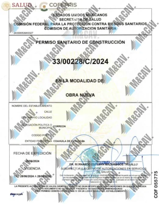 PERMISO SANITARIO DE CONSTRUCCIÓN en Coahuila de Zaragoza, México - M&CAV | Trámite sanitario exitoso
